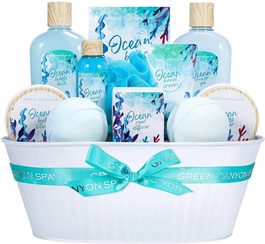 Bath Gift Baskets for Women - 12 Pcs Ocean Spa Gift Sets, Luxury Mothers Day Gifts for Mom, Beauty Birthday Kits for Her
