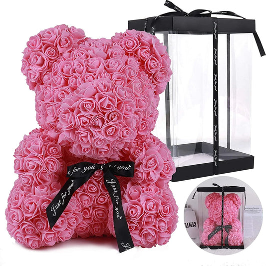 10-Inch Rose Flower Bear Gifts for Valentine'S Day,Mother'S Day,Christmas（Wine Red）